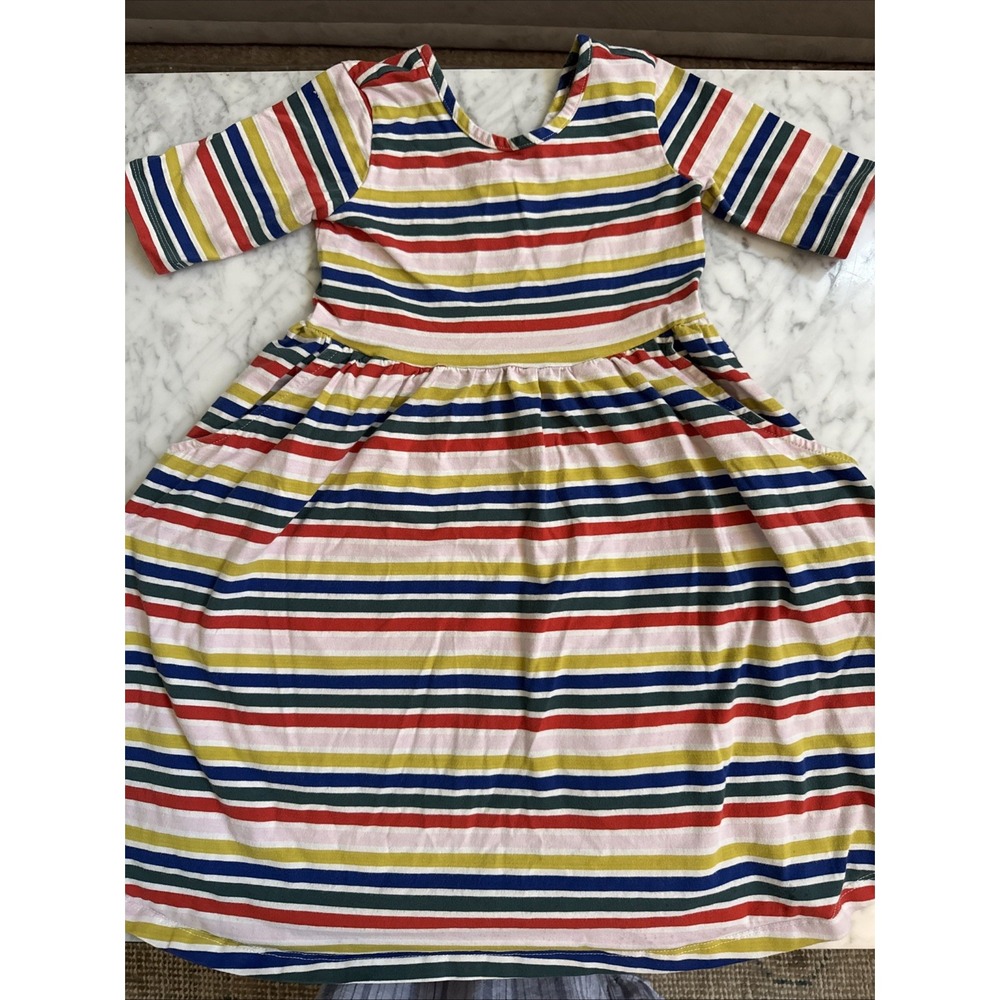 Hanna Andersson Sz 8 Stripe Print  Soft Skater Dress Cotton Stretch Knit